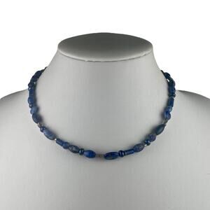 Lapis Lazuli Beaded Sterling Silver Necklace 17"
